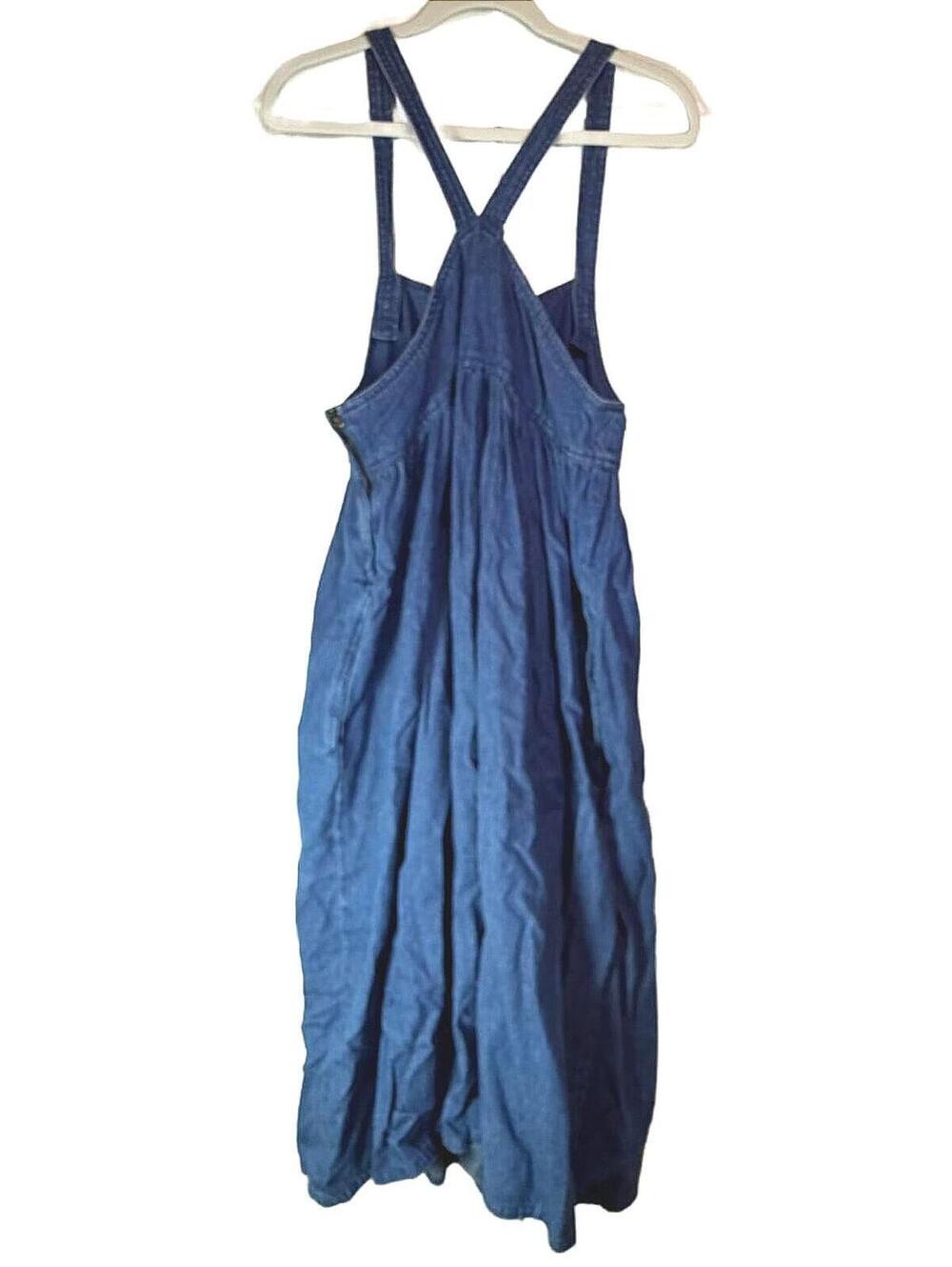 Vintage 90s Denim Pinafore Dress Bedford Fair Blue Midi M - Picture 5 of 6